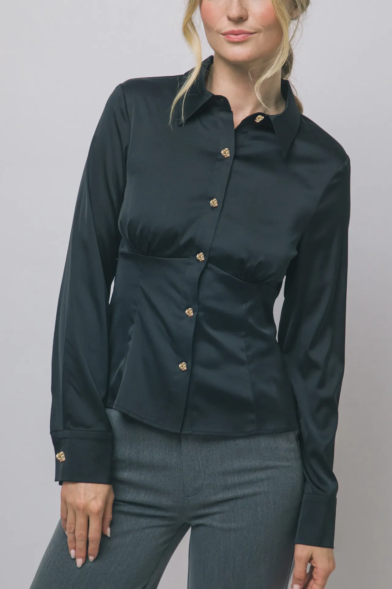 10531TL Satin Shirt with Gold Buttons