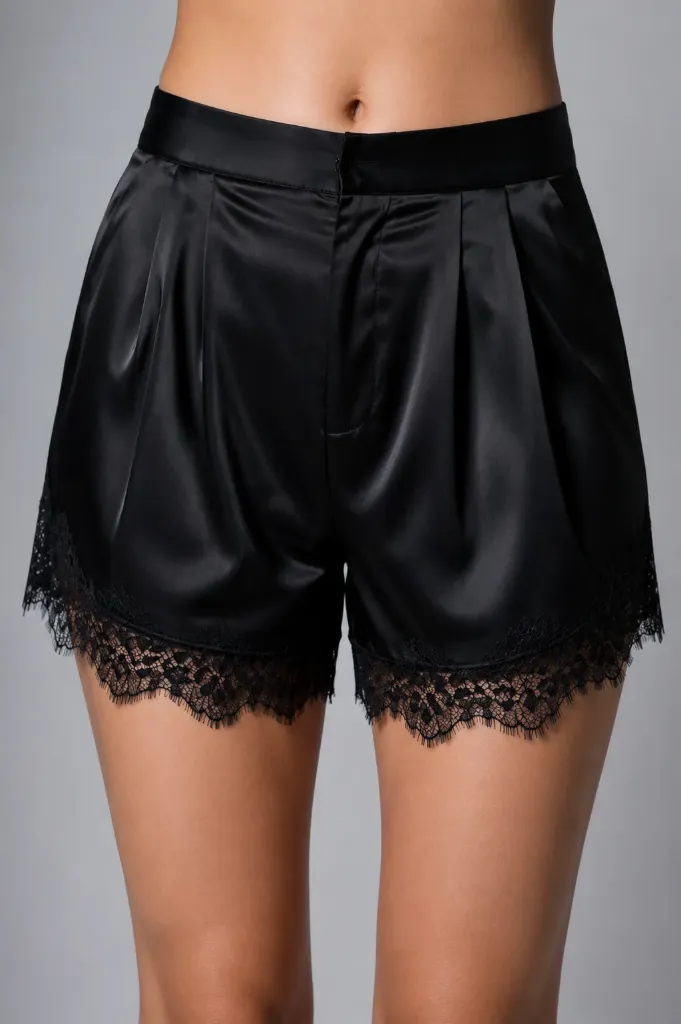60078PN Conjunto de Satín con Encaje (Black, S)