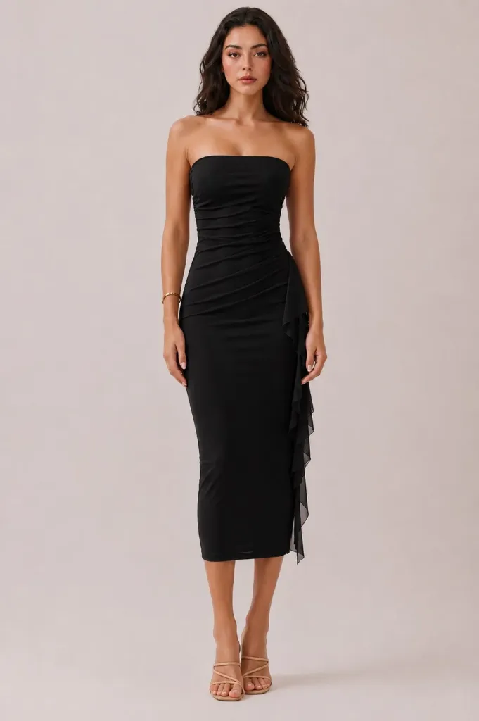 LD57675 Vestido Midi tipo Tubo (Black, S)