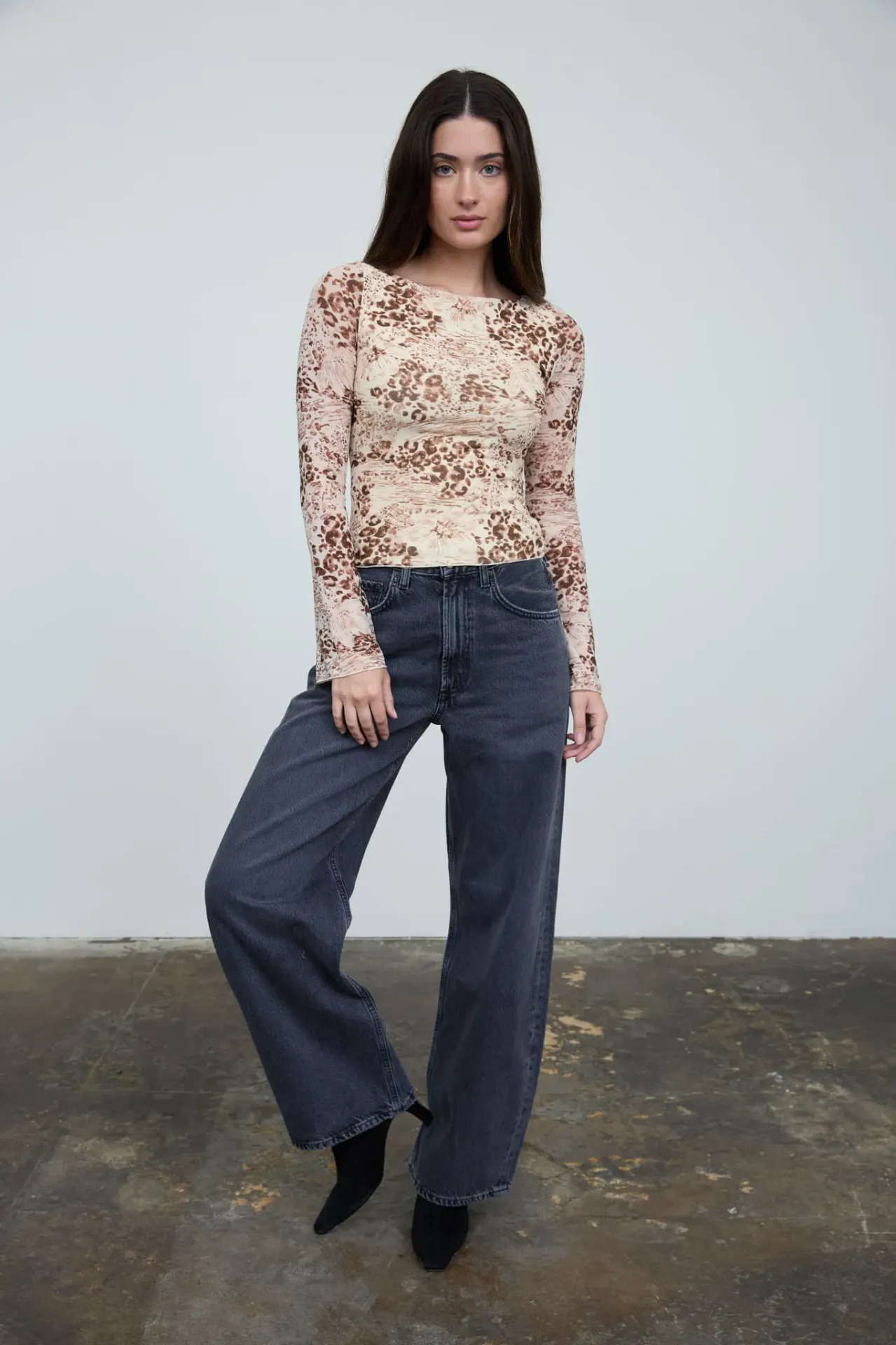 Floral Leopard Print Long Sleeve Knit Top