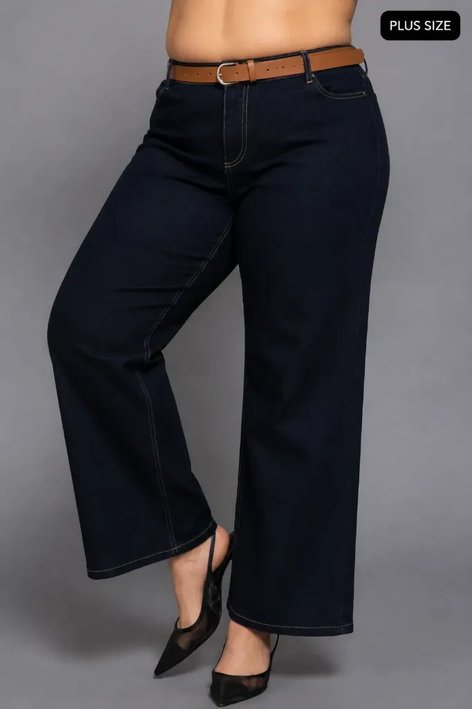 P74773 Jeans de Mezclilla Oscura con Pierna Amplia