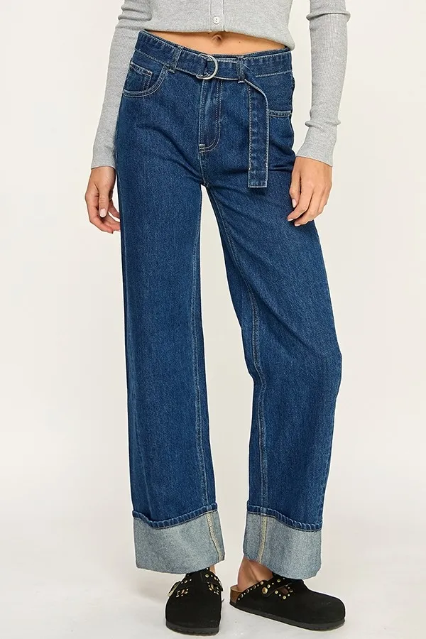 P71019A Jeans de Pierna Amplia en Lavado Medio