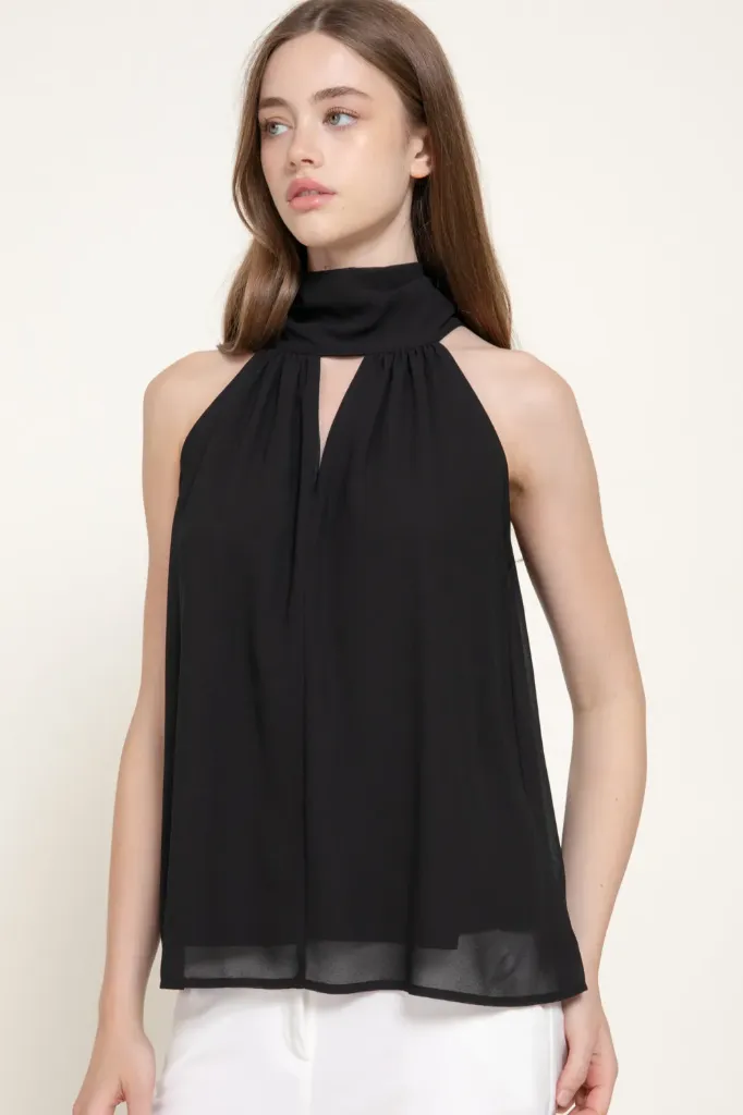T15482 Blusa de Gasa Sin Mangas (Black, S)