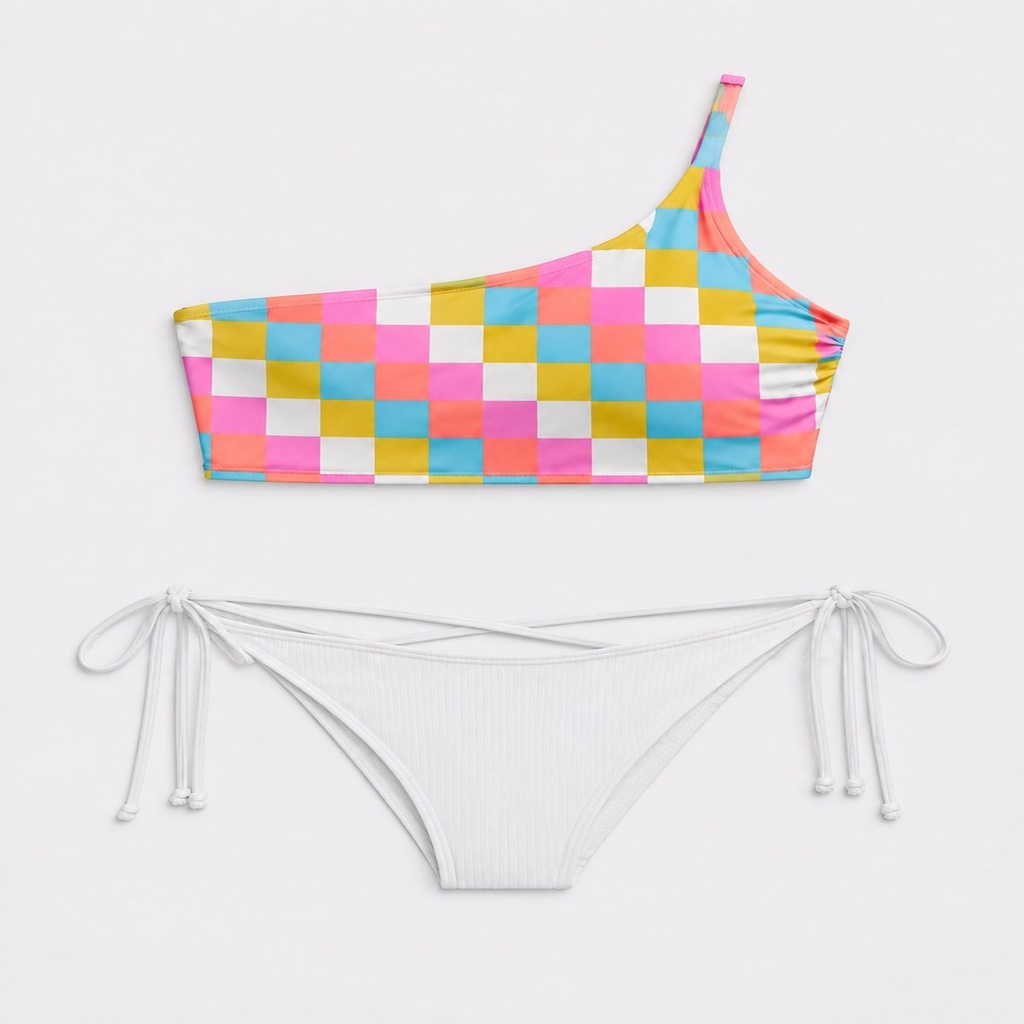 Checkerboard One-Shoulder Set