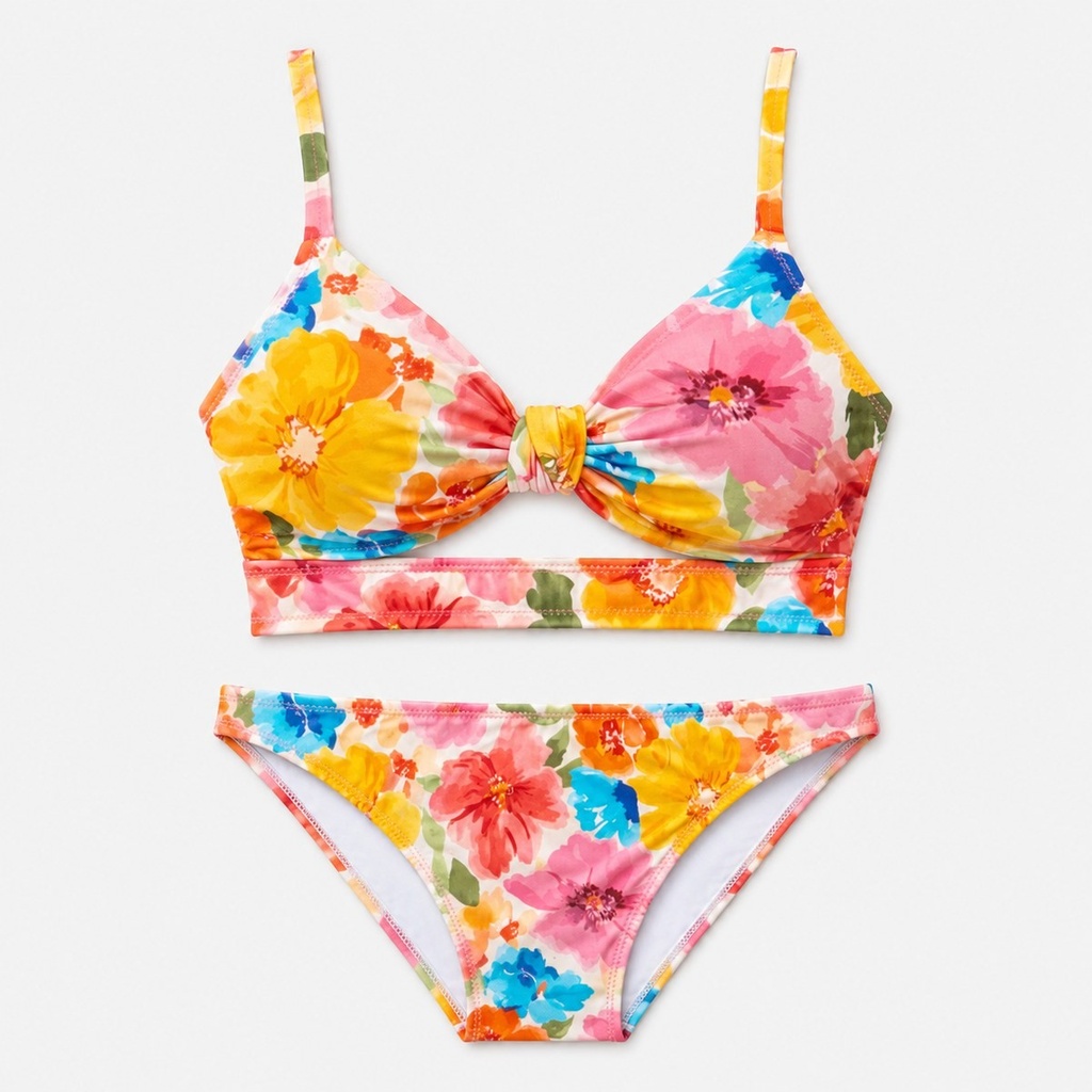 Bikini Floral con Nudo al Frente (S)