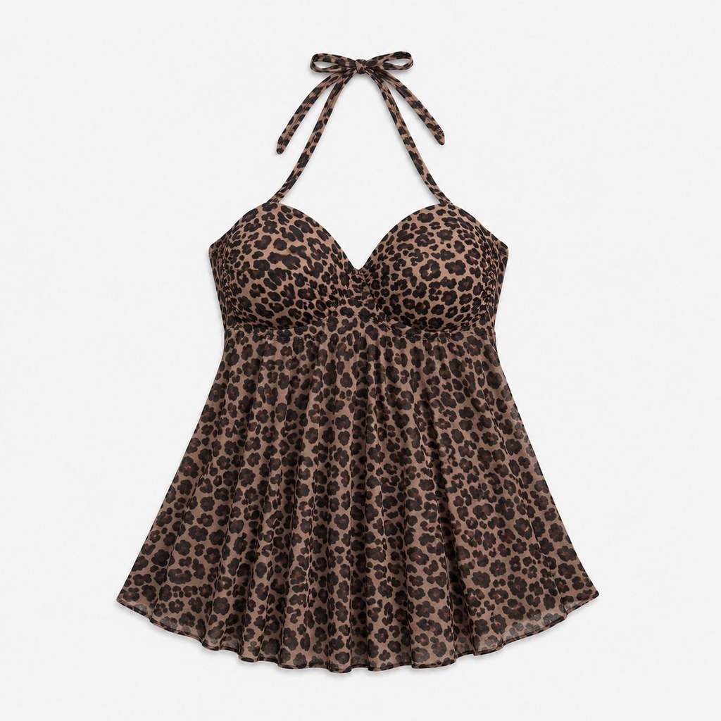 Leopard Halter Swim Dress
