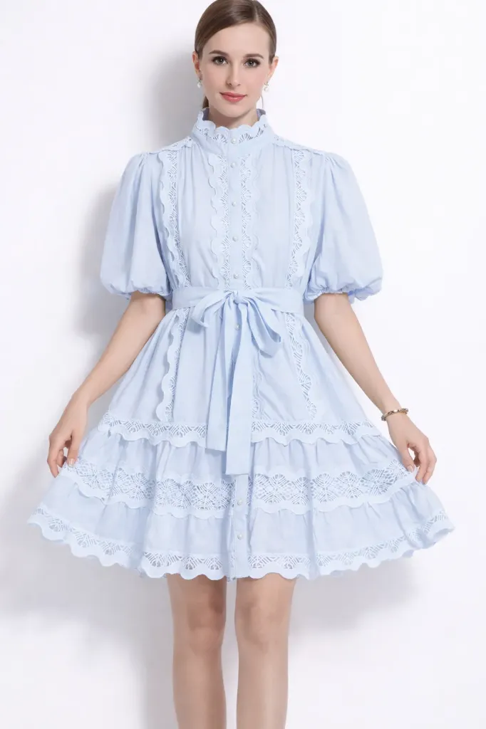 M8210 Mini Dress with Puffed Sleeves