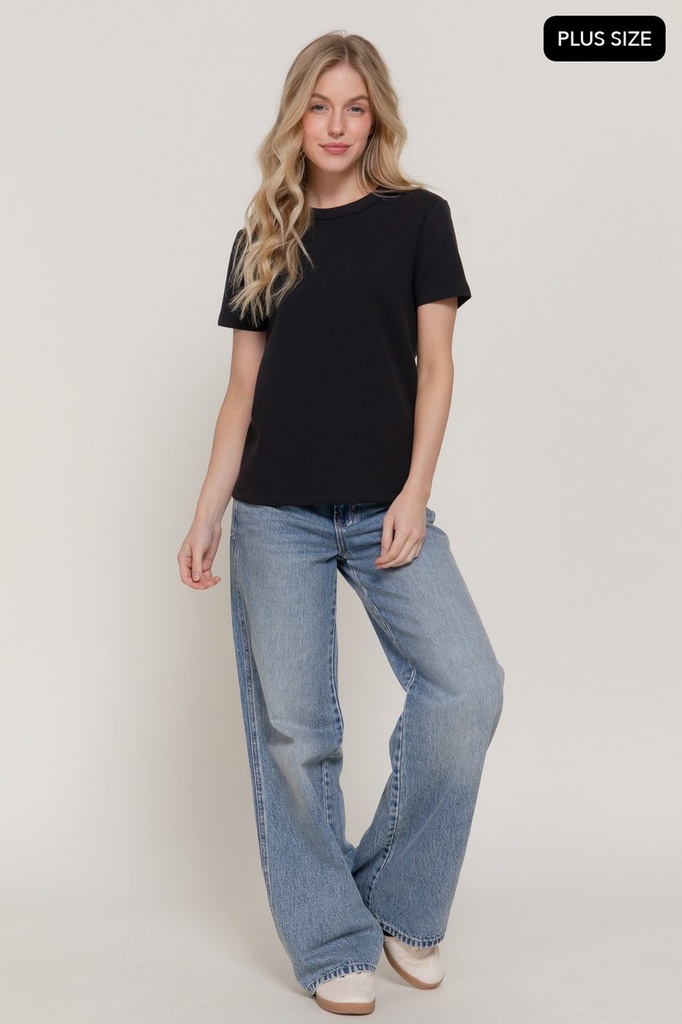 T75344 Plus Short Sleeve Round Neck Soft Knit Jersey Top (XL, Black)