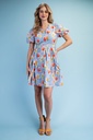 TE1928 Vestido Corto de Manga Globo con Estampado Floral