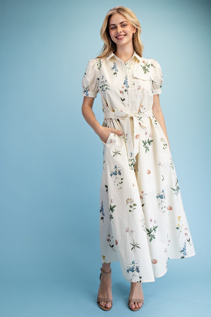 TY1216 Vestido Camisero Midi con Estampado Floral