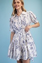 TY1280 Vestido Camisero Corto con Cinturón y Estampado de Hojas