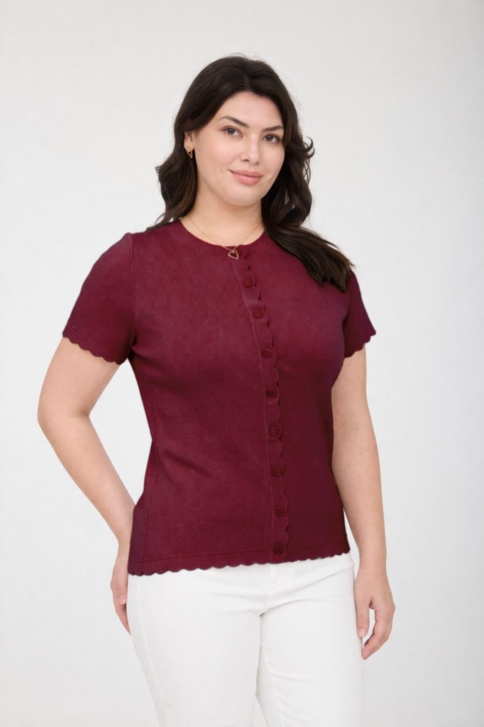 PTW2159 Cárdigan Plus de Manga Corta con Orilla Festoneada (2XL)