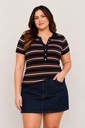 PTW2362A Top Plus Tipo Polo de Punto Acanalado a Rayas