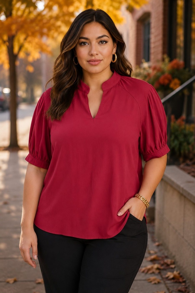 T51538WX Blusa Plus con Mangas Plisadas (2XL)