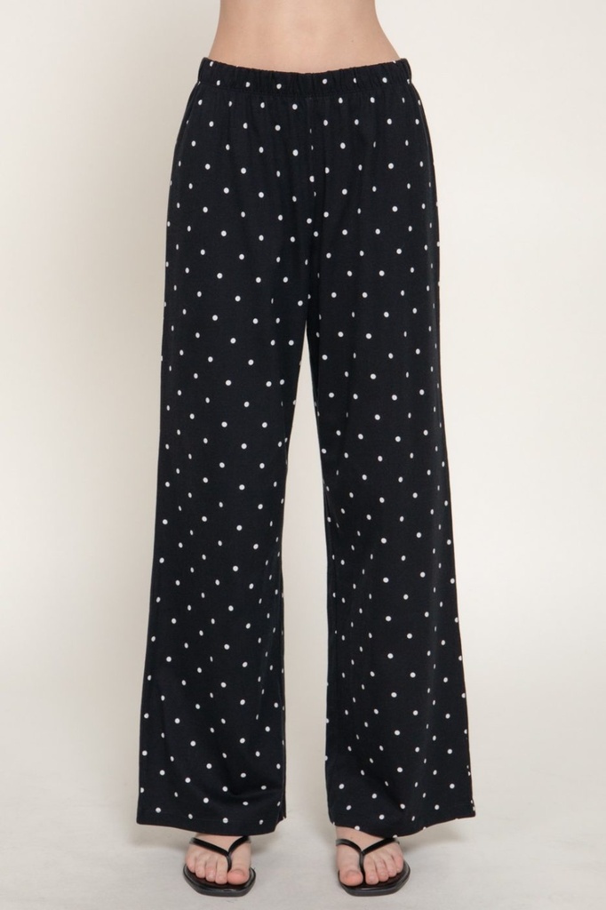 P15675 Pantalón Recto con Estampado de Puntos (S, Black/White)