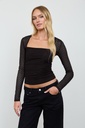 TWS1367 Top de Malla Transparente con Lunares y Escote Cuadrado