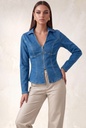 HMT57540 Camisa de Mezclilla con Escote V y Cierre
