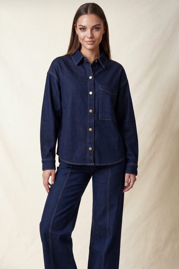 HMT57578 Camisa de Mezclilla Oversize con Botones Metálicos