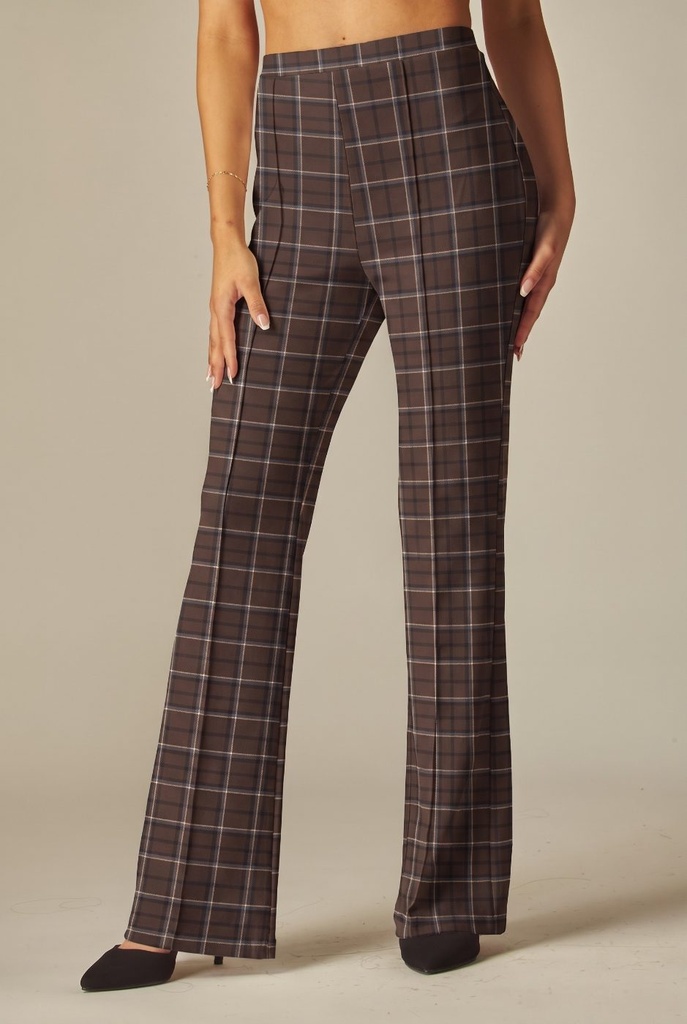 SCU207-PR Pantalón Bota a Cuadros de Tiro Alto con Alforza (S)
