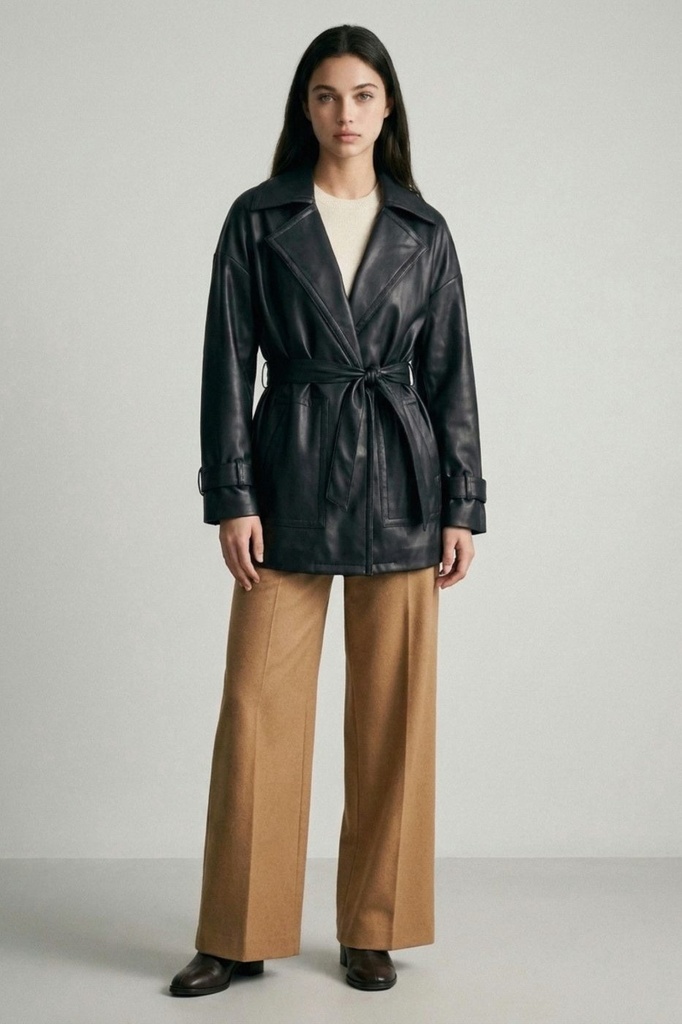 80491JN Faux Leather Coat (Black, S)