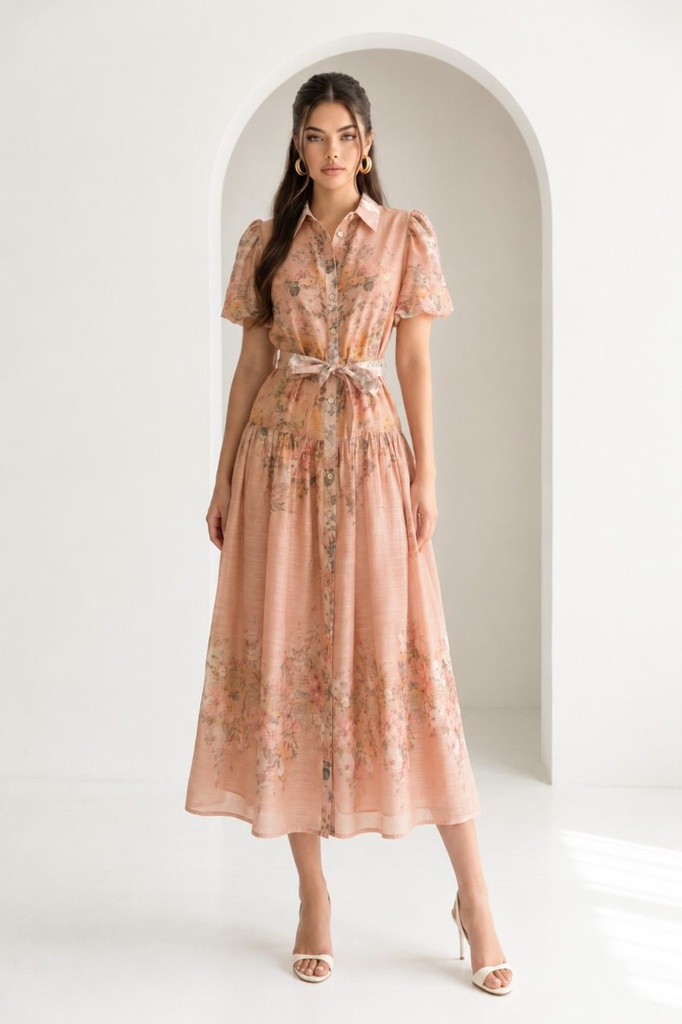 ZD49247 Puff Sleeve Midi Dress (S)