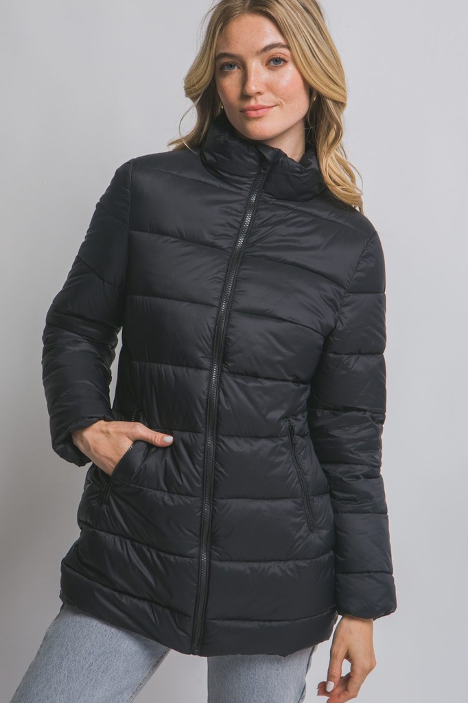 80329JN Long Quilted Puffer Jacket (S, Black)