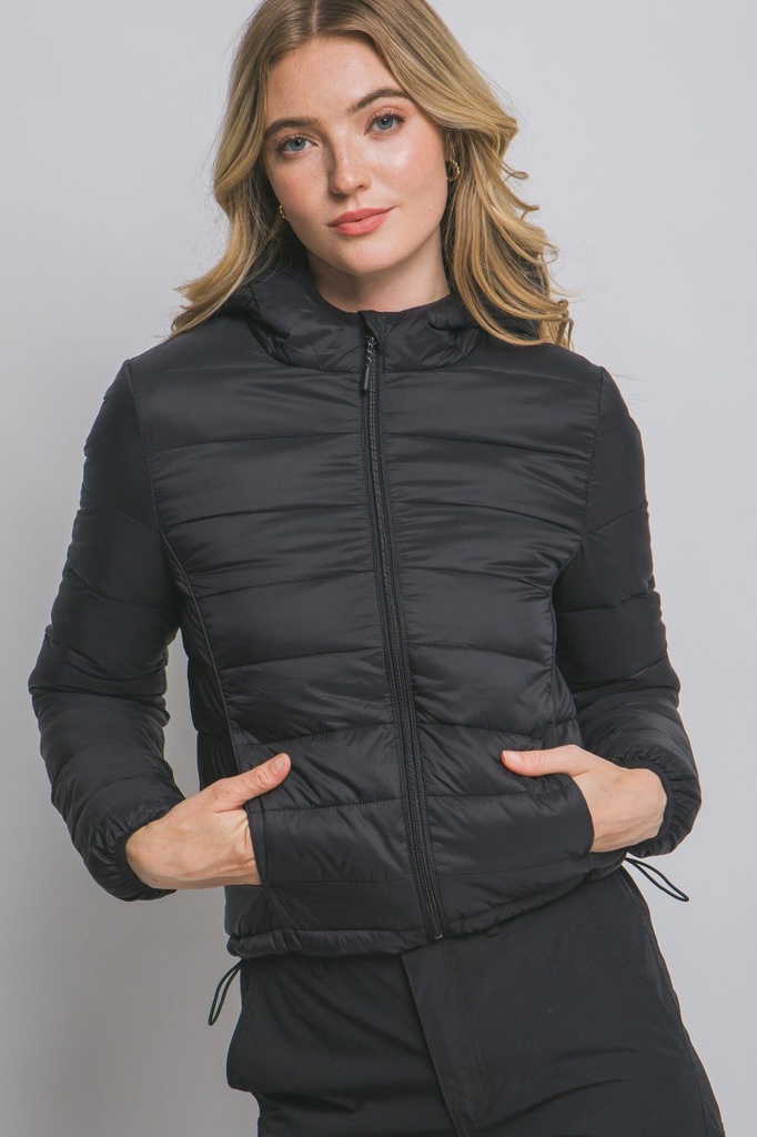 80352JN Hooded Packable Puffer Jacket (S, Black)