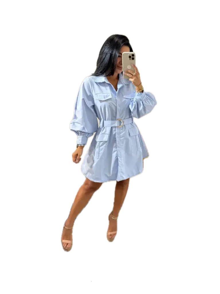 R6070 Vestido Corto Chambray tipo Camisero